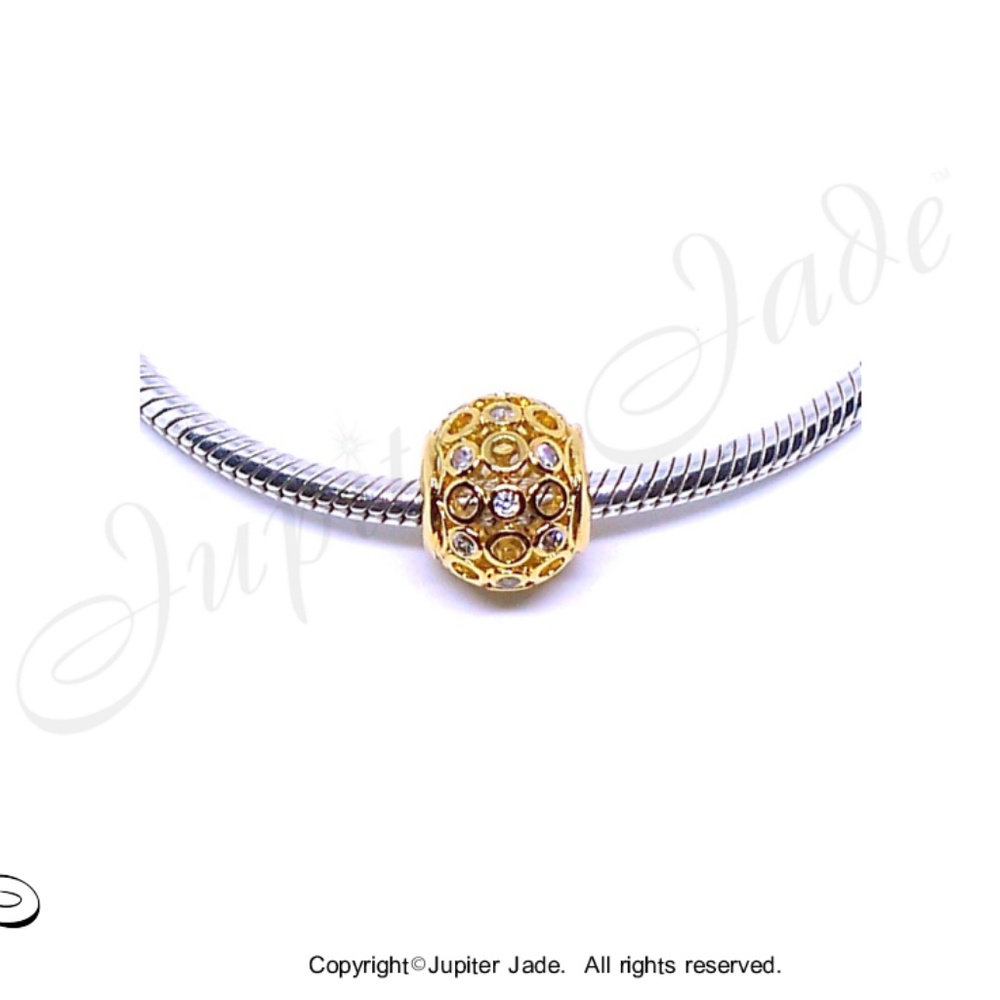 FREE S/H  14kt GP Basket Weave CZ Bracelet Charm - Fits Pandora